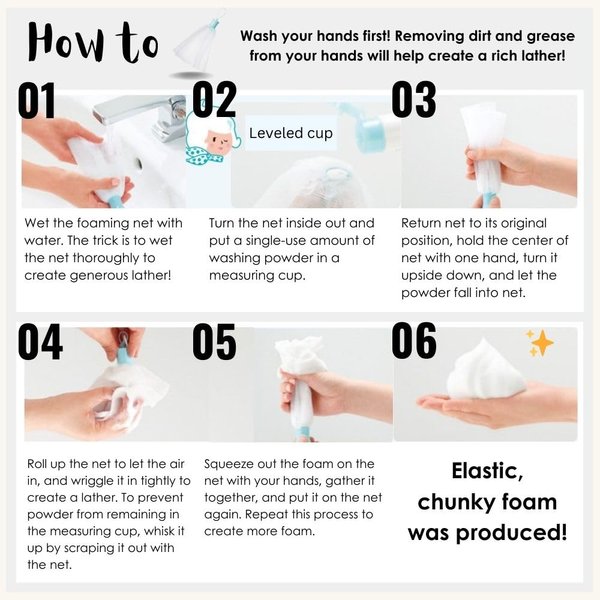 FANCL [Official Product] Foaming Net - Facial Foam Net Double Layered, 70x70cm, Fine Dense Rich Foam, Hanging String for Clean Storage, Indentation for Measuring Face Powder