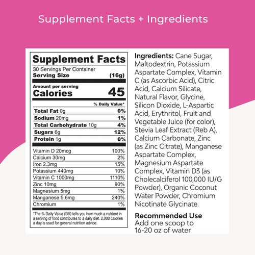 IXL® Electrolytes + Immunity - 480g Tub, Hydrates Fast, Powerful Immune Boosters, Potassium Rich, Amino Acids, Raspberry Lemonade, Powder Drink Mix