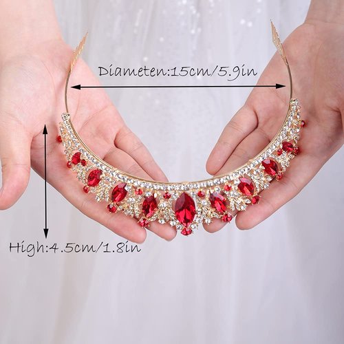 JWICOS Crystal Tiara with Comb for Women Queen Crown Wedding Bridal Party (Red)