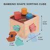 Mentari Toys - Bambino Shape Sorting Cube - Wooden Shape Sorter Toy - Activity Toy with 8 Shapes and Sliding Lid - Toddler Educational Toy - Age 2+