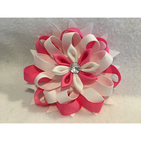 Grosgrain Ribbon Hair Bow, Stacked Hair Bow, Flower Hair Bow, Pink Hair Bow, Kanzashi Flower