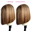 Honey Blonde Highlights Lace Front Human Hair Bob Wigs Pre Plucked Hairline for Women Ombre Hair to Brown with Blonde Highlights Balayage Lace Frontal Wigs 13x1x5 Deep Part Glueless Wigs 150% Density