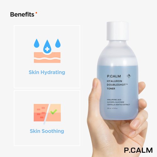 P.CALM Hyaluron Doubleshot Toner 200ml | Vegan Deep Hydrating Facial Toner with Hyaluronic Acid, Gryceryl Glucoside, Centella Asiatica for Sensitive Skin | Korean Skincare