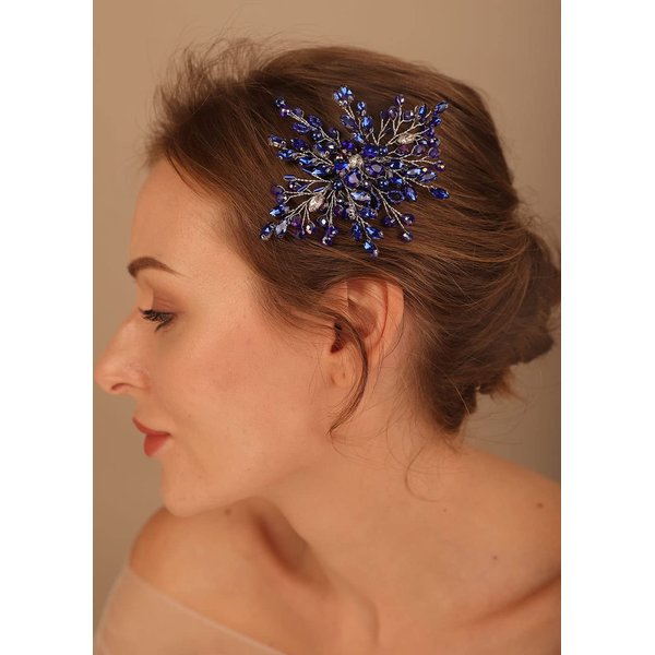 Denifery Women Sapphire Hair Comb Blue Crystal Rhinestones Bride Wedding Hair Accessories for Brides Crystal Bridal Hair Comb for Women and Girls (Style 3)