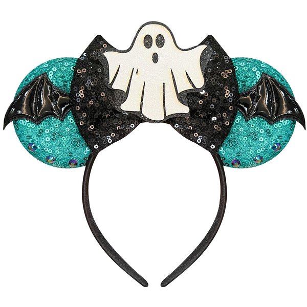 Bolonar Halloween Mouse Ears Headband for Adult Ghosts Mouse Ears Black Sequin Bows Halloween Headband Halloween Decoration