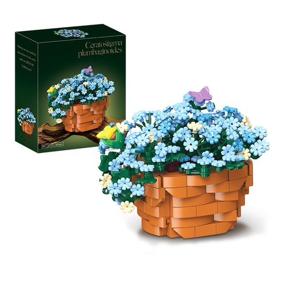 Flower Building Set, Tiny Plants Building Set, Blue Potted Plant with Butterfly & Flower Pot, Botanical Collection, Creative Building Sets for Kids & Adults in Christmas, Holiday, Valentine's Day