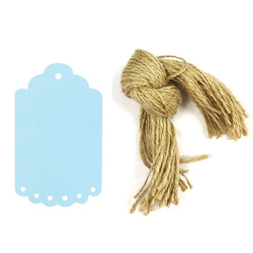 Wrapables 50 Gift Tags/Kraft Hang Tags with Free Cut Strings for Gifts, Crafts & Price Tags, Small Scalloped Edge (Blue)