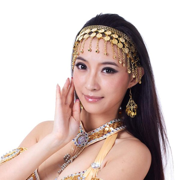 Lauthen.S Women Belly Dance Headband Coins Tribal Headpiece Gypsy Jewelry Costume Accessory,Gold