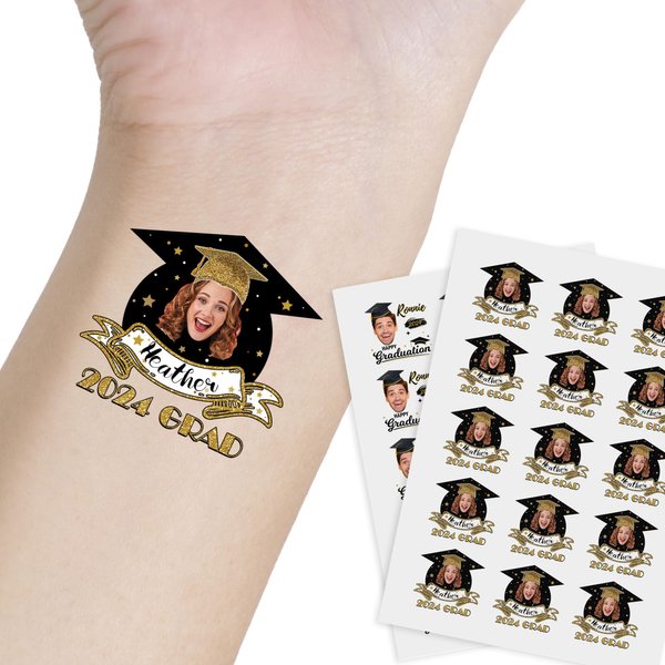 Custom Temporary Tattoo 30Pcs for Graduation 2024 Personalized Face Tattoos Customized Funny Fake Tattoo Ceremony Graduation Party Supplies