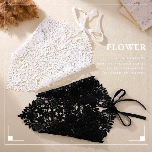 Acenail Crochet Hair Bandana Women Floral Hair Scarfs Knitted Bandana Headbands Tie Back Head Kerchief Headband Wide Elastic Knit Head Wraps Boho Summer Hair Accessories for Women and Girls (2Pcs)