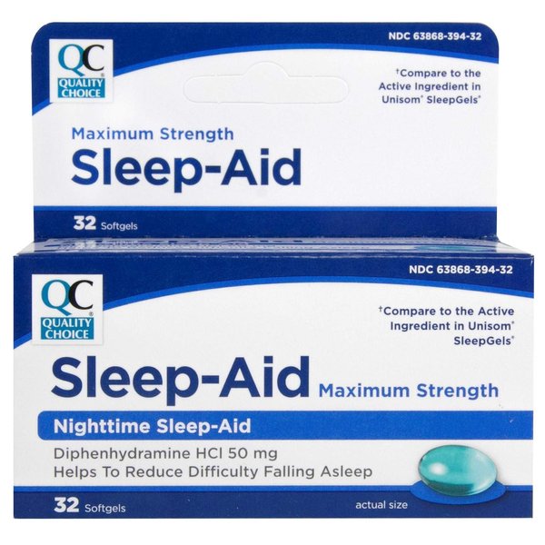 Quality Choice Max Strength Sleep Aid, Nighttime Sleep Aid Diphenhydramine HCI 50 mg, Non Habit Forming Sleep Aid for Occasional Sleeplessness, Easy to Swallow Softgels, 32 Count Bottle