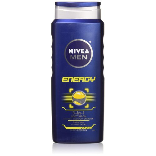 NIVEA FOR MEN 3-in-1 Body Wash Energy 16.90 oz (Pack of 4)