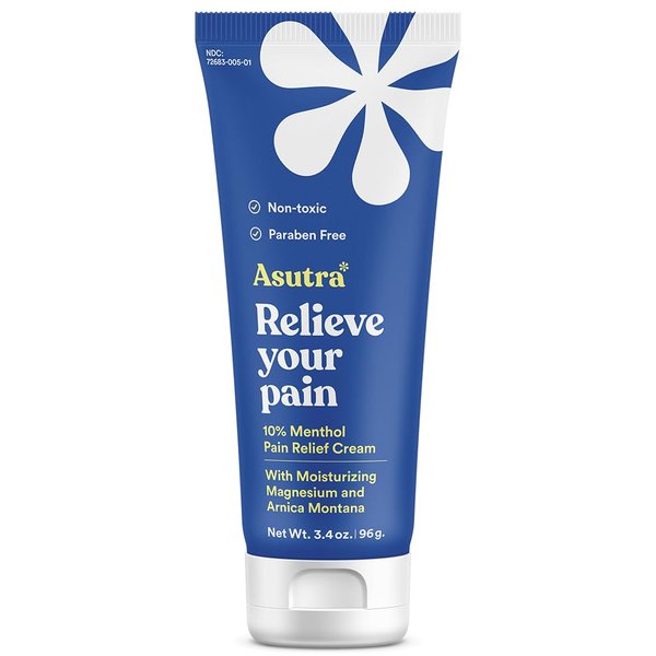 ASUTRA Relief Cream with Magnesium, 3.38 oz - Cooling Sensation, Temporary Relief from Muscle Discomfort and Soreness, Shea Butter & Almond Oil, Magnesium, 10% Menthol, and Arnica Montana