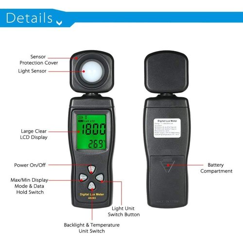 Cheffort Digital Lux Meter, Illuminometer, Photometer, 0～200,000 Lux Measure Range, Lux/FC Unit Selection for Homes, Agriculture, Warehouses, Farms, Stage, Stadiums