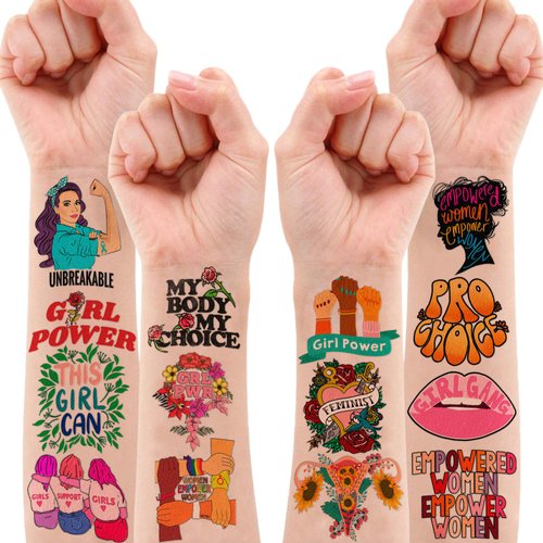 96PCS Funny Girly Feminist Temporary Tattoos Stickers Birthday Party Decorations Supplies Favors Decor Women Power Rights Gender Equality Tattoo Gifts For Adults Kids Girls Boys School Prizes Carnival