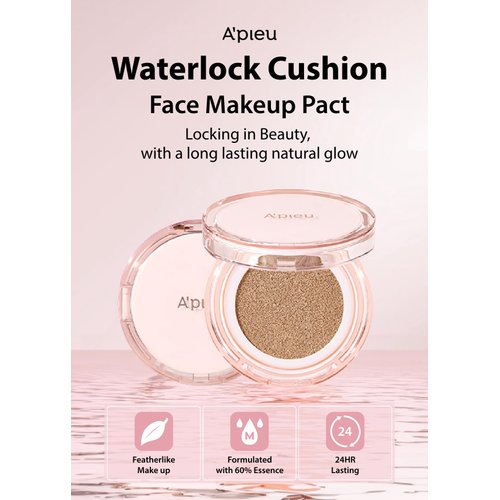 A'PIEU Waterlock Cushion Foundation No.23 Natural Beige Semi-Matte Natural Coverage Glow Foundation for Lasting Moisture, 3-Layered Hyaluronic Acid, Paraben-Free