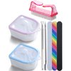 Nail Soaking Bowl, Borogo 2PCS Soak Off Gel Polish Dip Powder Remover Manicure Bowl for Acrylic Nails, Nail Brush, Cuticle Pusher, Cuticle Peeler, 100/180 Nail File, Buffer Block