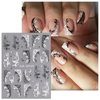 JMEOWIO 3D Embossed Black White Flower Nail Art Stickers Decals Self-Adhesive Pegatinas Uñas 5D Line Leaves Nail Supplies Nail Art Design Decoration Accessories 4 Sheets
