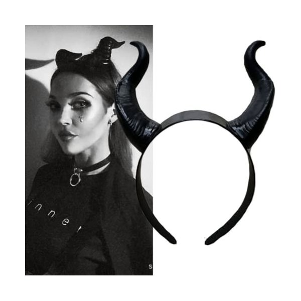 winvin Sheep Horn Floral Hair Band Gothic Headband Headwear For Halloween Christmas Cosplay Party Hair Accessories