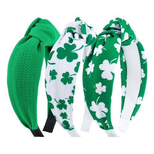 ONENINEDREAM Knotted Headband for Women St.Patrick Day Shamrock Clover Headband Girl Green Wide Headbands Knot Hair Band for Women Headwear Girl St.Patrick Hair Accessories