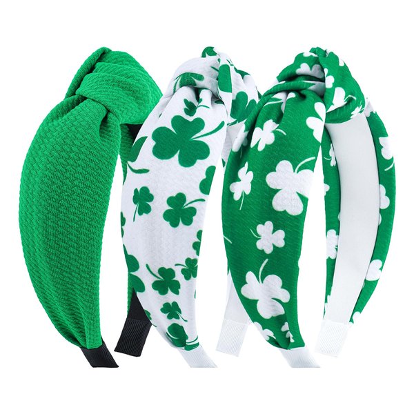 ONENINEDREAM Knotted Headband for Women St.Patrick Day Shamrock Clover Headband Girl Green Wide Headbands Knot Hair Band for Women Headwear Girl St.Patrick Hair Accessories