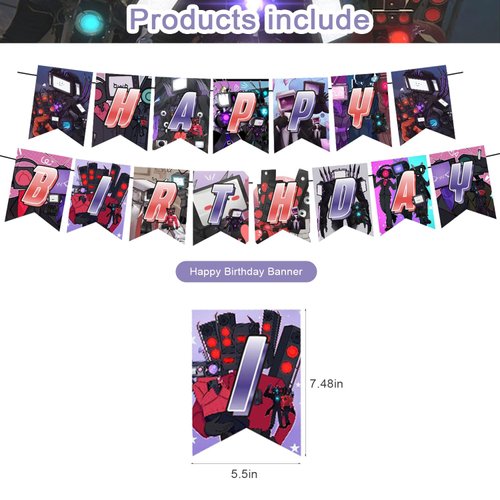 Titan TV Man Birthday Party Supplies,Titan TV Man Decorations Set Includes Happy Birthday Banners, Balloons, Cake Toppers and Cupcake Toppers for Kids Gifts Birthday Party