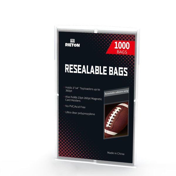 Rieton Resealable Team Set Bags - 1000 ct | Archival Quality Polypropylene Resealable Card Sleeves Compatible with Toploaders, Standard Cards and Magnetic Holders