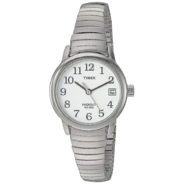 Timex Women's Easy Reader 25mm Watch – Silver-Tone Case White Dial with Tapered Expansion Band