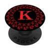 Monogram Initial K Phone Grip,Rose Red Floral Letter K Black PopSockets Adhesive PopGrip