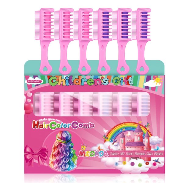 New Hair Chalk Comb for Girls Kids, Washable Temporary Hair Color Dye for Kids Age 5 6 7 8 9 10+ Birthday Party Gift Cosplay DIY, Children's Days (Pink & Purple)
