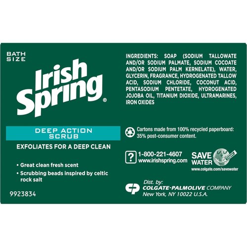 Irish Spring Deep Action Smoothening,Moisturizing,Exfoliating Scrub Bar Soap 3 Pack