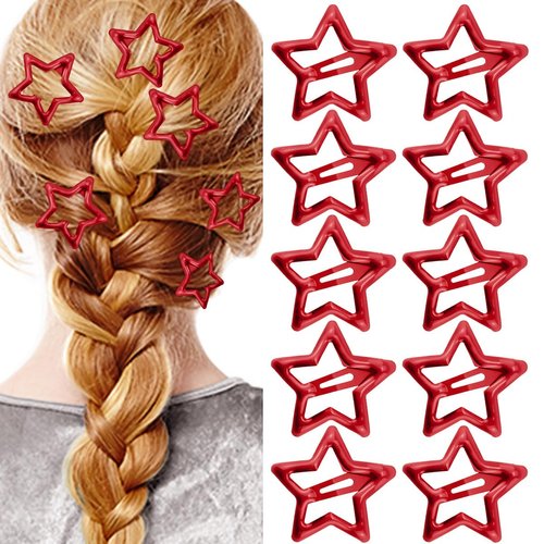Metal Star Snap Hair Clips Red Cute Small Hair Barrettes Y2K Star Hair Clips Hair Access Non-slip Hollow for Kids Hairpin Lovely Star Headpieces for Everyday Fashion and Party 10PCS