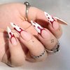 Red Blood Press on Nail Medium Almond Spooky Fake Nail Halloween Red Blood Clown Horror Nail Design Full Cover Fake Nails Glue on Nail Artificial Nails for DIY for Women Girls, False Nails