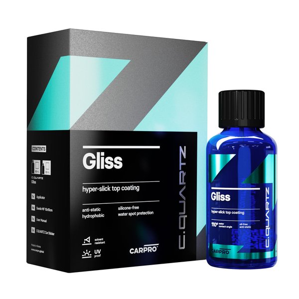 CARPRO Gliss V2-30ml Kit - Ceramic Coating for Cars - Hyper Smooth Hydrophobic Nano Top-Coat with Microfiber Applicators