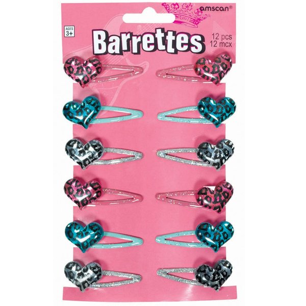 Amscan Trendy Rocker Princess Barrettes Birthday Party Hair Accessory Favors (12 Pack), 1" x 2", Multicolor
