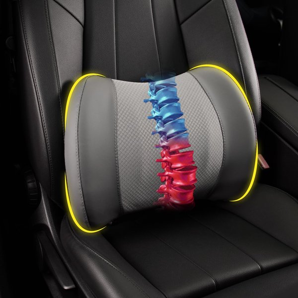 Lumbar Support Pillow: Memory Foam Lumbar Pillow for Lower Back Pain Relief - Car Back Cushion for Driving - Lumbar Support for Car-Office Chair, Wheelchair - Dark Grey