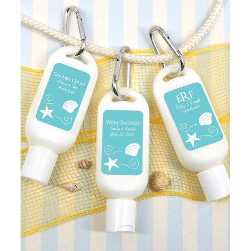 Personalized Sunscreen with Carabiner SPF 30, Custom Sunscreen for Wedding Favors, Party Favors - Silhouette Designs (Set of 12)