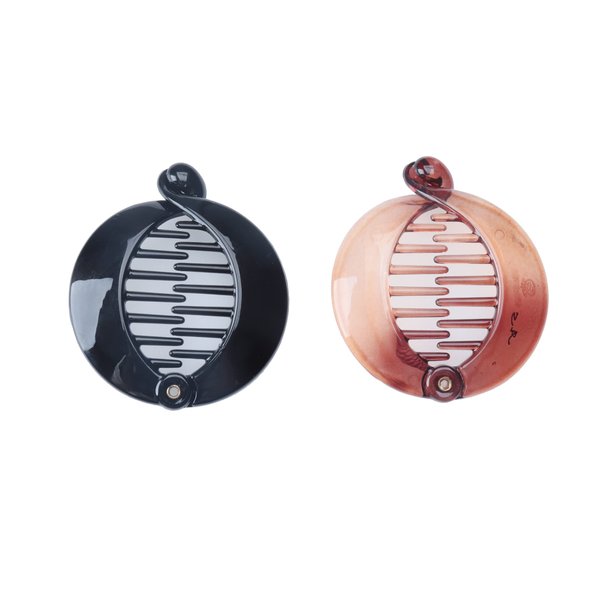 Sowaka 2 Pcs Small Banana Hair Clip Comb Fashion Locking Round Plastic Fishtail Hair Clip Grips Ponytail Holder for Women Girls Hair Styling Long Straight Curly Thick Hair (Black and Brown)
