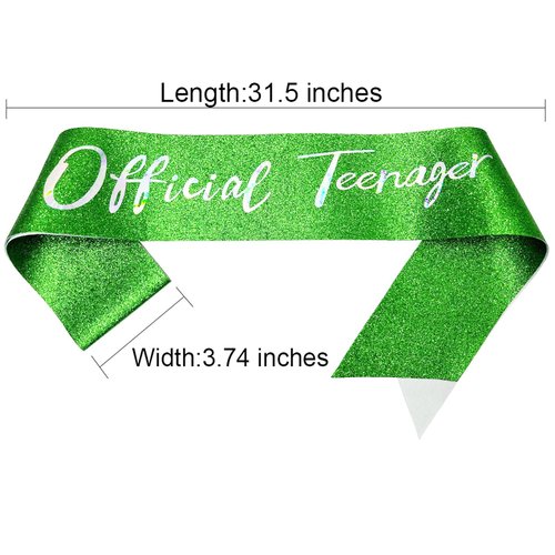 NAUXIUDSJS Official Teenager Sash,13th Birthday Sash for Girls, Glitter Sash with Multicolor Foil,13th Birthday Gifts Decorations for Happy 13th Birthday Party Favor Supplies,Green