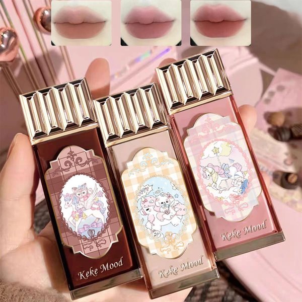 Domality 3Pcs Matte Nude Lip Gloss Set, 3 Colors Silky Velvet Lipstick with Cute Chocolate Shape Package, Non-stick Cup Long Lasting Waterproof Lip Stain Lip Tint, Daily Professional Lip Makeup