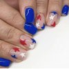 4th of july Extra Short Fake Nails Blue Square Press on Nails with Red White Stars Designs Gloss Acrylic Nails Petite Stick on Nails Small Press on Nails Independence Day Manicure Decorations