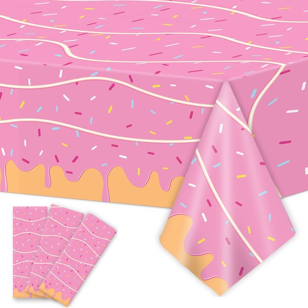 3Pcs Donut Themed Birthday Party Decorations Donut Themed Party Plastic Table Cover Girls Birthday Party Supplies Rectangular Tablecloth 108 * 54inch Disposable Plastic Goods Decor Home Party Decor