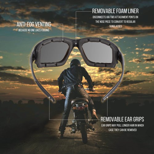 WYND Blocker Motorcycle Riding Glasses Extreme Sports Wrap Sunglasses, Black, Clear