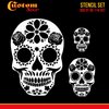 Custom Shop Airbrush Sugar Skull Day of The Dead Stencil Set (Skull Design #14 in 3 Scale Sizes) - Laser Cut Reusable Templates