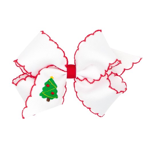 Wee Ones Girls Grosgrain Hair bow with Moonstitch Edge and Christmas Tree Holiday-themed Embroidery, Tree, Medium