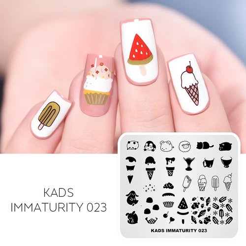 Rolabling Nail Stamping Plate Stainless Steel Nail Plates Template Nail Polish Stamping Ice Cream Cute Animals Image Stencil Manicure Printing Design (IM023)
