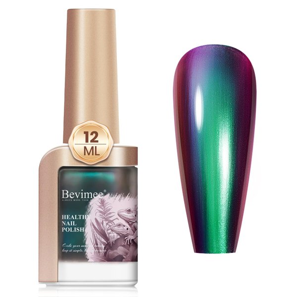 Bevimee Chameleon Nail Polish Air Quick Dry, 12ML Holographic Glitter Nail Polish, Green to Purple Color Shift Multichrome Shimmer Fingernail Polish Metallic Halo No Require Cured 1PCS