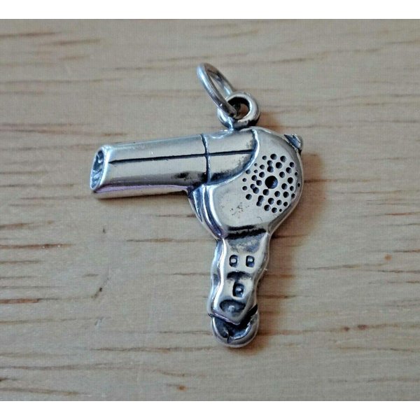 Sterling Silver 20x16mm Hair Blow Dryer Hairdresser Charm