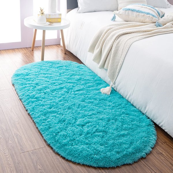 Noahas Ultra Soft Fluffy Bedroom Rugs Kids Room Carpet Modern Shaggy Area Rugs Home Decor 2.6' X 5.3', Teal Blue