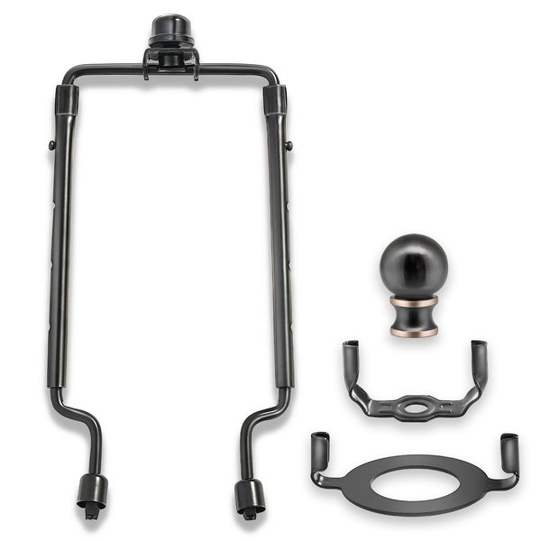 7 8 9 10 inch Lamp Shade Harp Holder,Adjustable Lamp Harp Kit,Fit Both Standard Lamp Rod and E26 Light Base UNO Fitter Adapter,with 2 Shade Attaching Finial Top (Black Color - 1 Set)